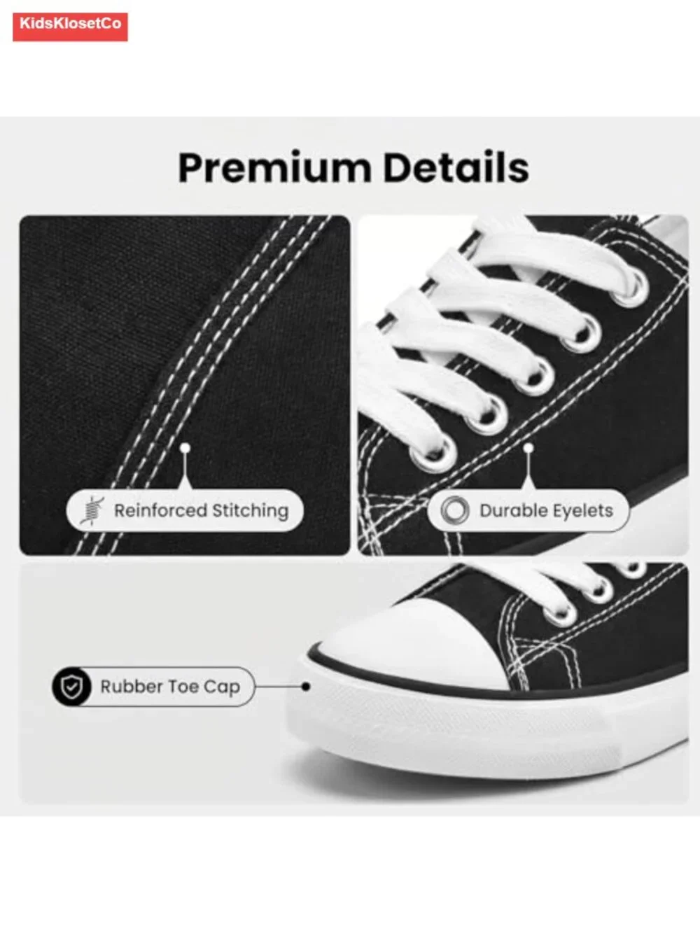Canvas Low Top Sneakers for Toddlers, Easy Slip-On, Non-Slip Rubber Sole